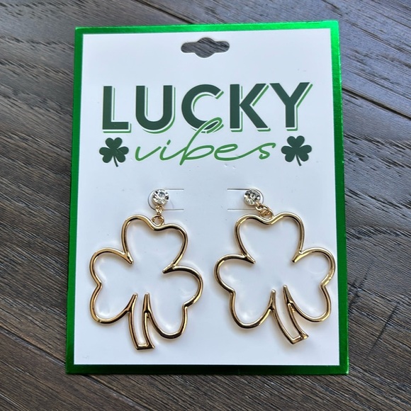 Lucky Vibes gold cutout Shamrock clear stone post earrings - Picture 1 of 3